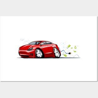 Cartoon electric car Posters and Art